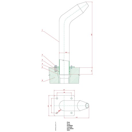 Chrlič - Píšťala nízká,D25 mm,připojení 63 mm,AISI 316,proud nahoru