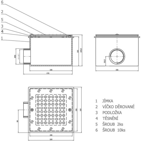 Podlahová výpust NEREZ čtvercová, pro folie