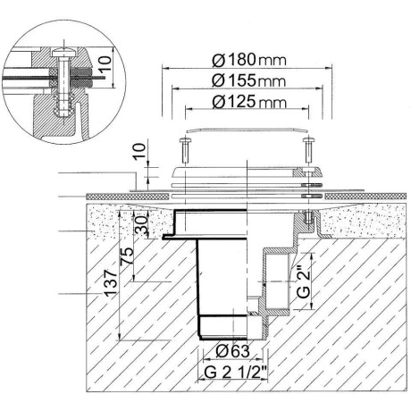 Podlahová výpust ABS, nerez mřížka AISI 316, pro fólii