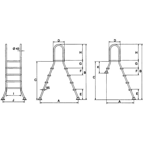 Žebřík ESP pro nezapuštěné bazény, 3+1 stupeň, pro bazény 1 m výšky, AISI 304