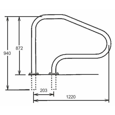 Žebříkové madlo 1220mm s pouzdrem a rozetou AISI 316