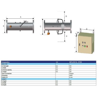MP 030 EL - UV Sterilizátor středotlaký 270 W, DN80