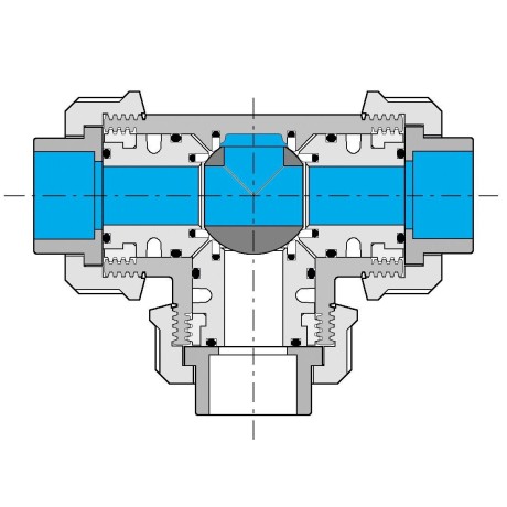 PVC Kulový třícestný ventil 50 mm T