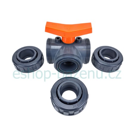 PVC Kulový třícestný ventil 50 mm T