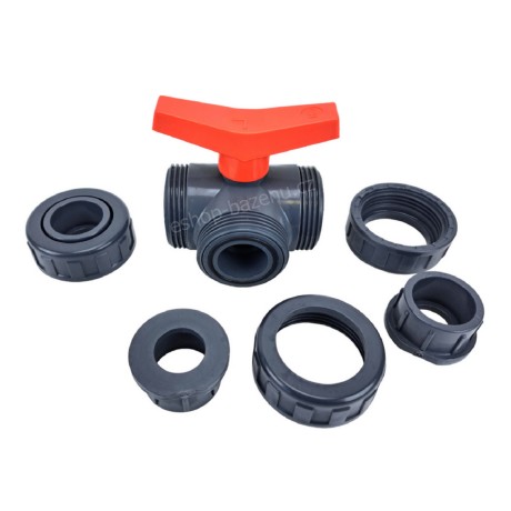 PVC Kulový třícestný ventil 40 mm L
