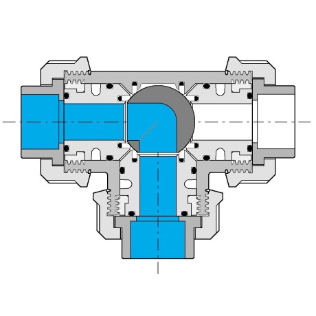 PVC Kulový třícestný ventil 40 mm L