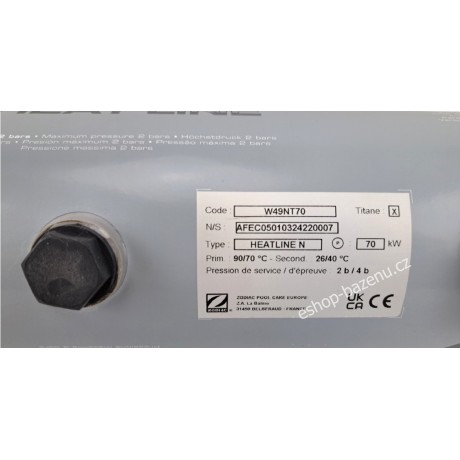 Tepelný výměník ZODIAC HEAT LINE, Titan 70 kW, zpětný ventil součástí