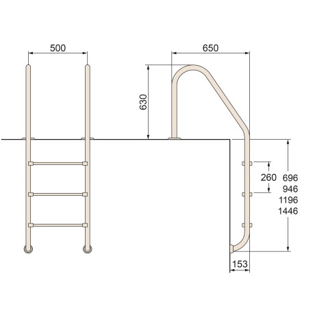 Žebřík nerez Standard s pouzdrem 2 stupňový, AISI 304