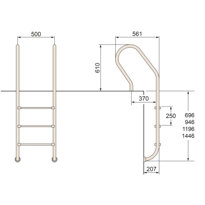 Žebřík nerez Mixta s pouzdrem 2 stupňový, AISI 304