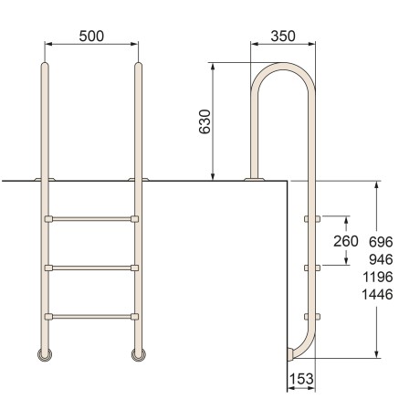 Žebřík nerez Muro (Slim) s pouzdrem 3 stupňový, AISI 316