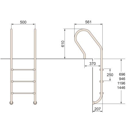 Žebřík nerez Mixta s pouzdrem 3 stupňový, AISI 304
