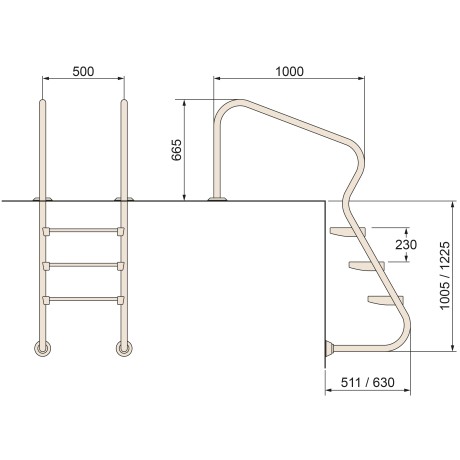 Žebřík nerez Ergo s pouzdrem 3 stupňový, AISI 316