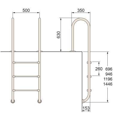 Žebřík nerez Muro (Slim) s pouzdrem 5 stupňový, AISI 316