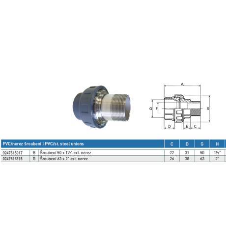Šroubení 50 x 1 1/2“ (vnější rozměr) nerez