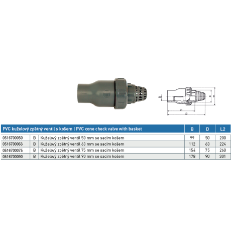 Tvarovka - Kuželový zpětný ventil 90 mm se sacím košem