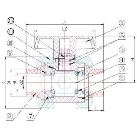 Ventil - průměr 50 mm - kulový dvojcestný