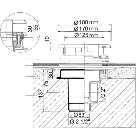 Podlahová výpust ABS, nerez kryt čtvercový AISI 316 – pro fólii