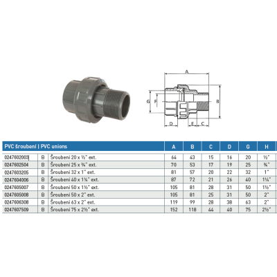 PVC tvarovka - Šroubení 40 x 1 1/4“ (vnější rozměr) 