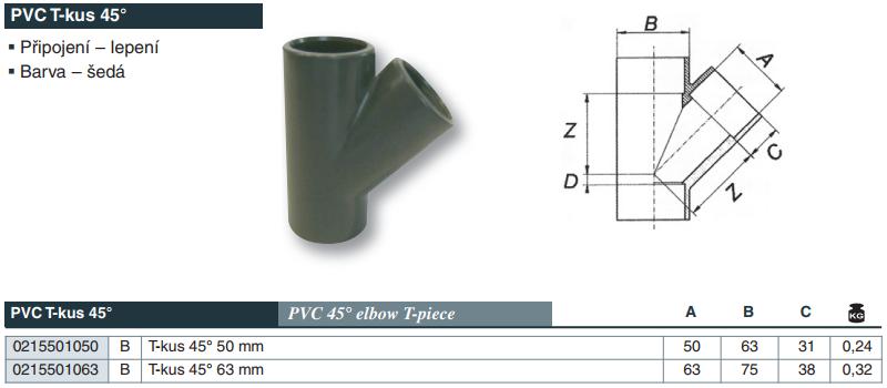 Vágnerpool PVC tvarovka - T-kus 45° 50 mm
